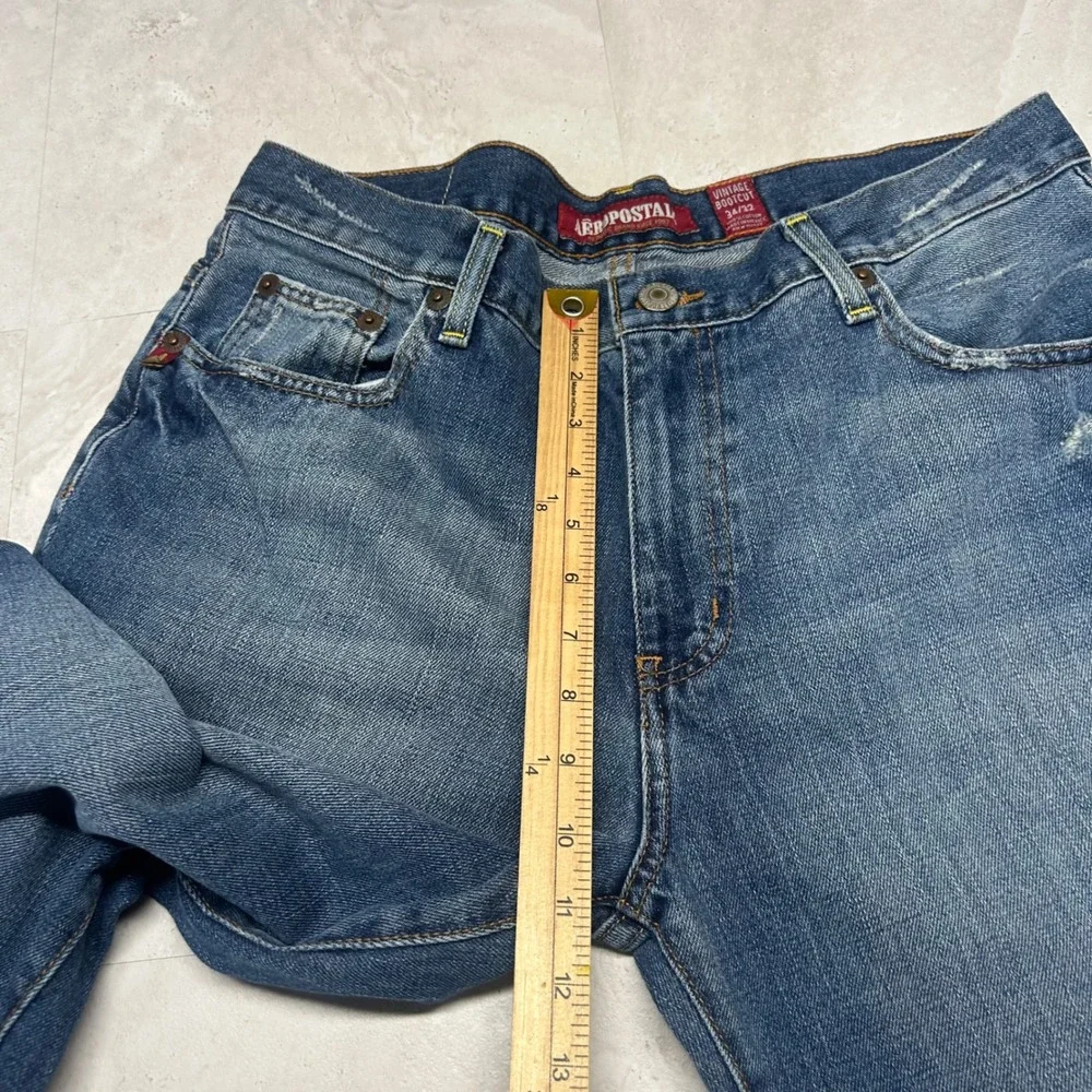 Aeropostale Vintage Bootcut Jeans Blue Mens 34 Custom Cropped Capri Raw Hem Y2K